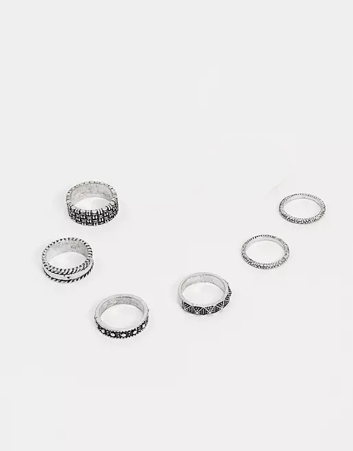 

Комплект колец 6шт Asos S/M серебристый 5059184695470