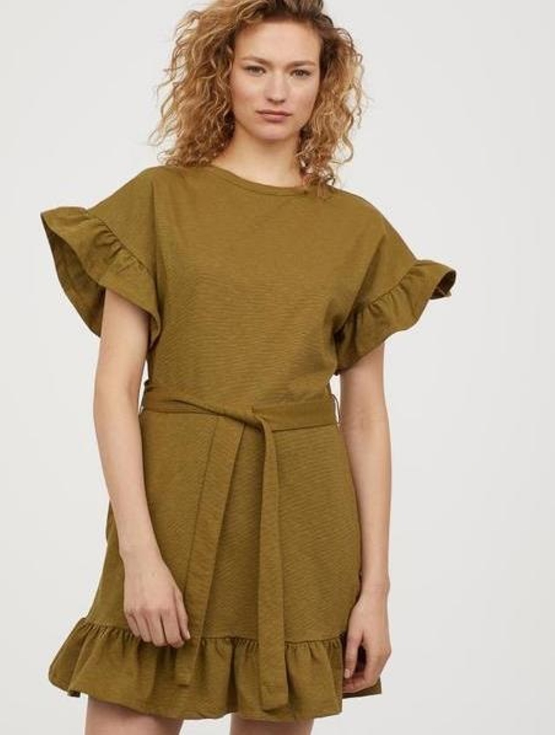 

Трикотажное платье с оборкой H& 0666578  Хаки, Трикотажное платье с оборкой H&M 0666578 M Хаки