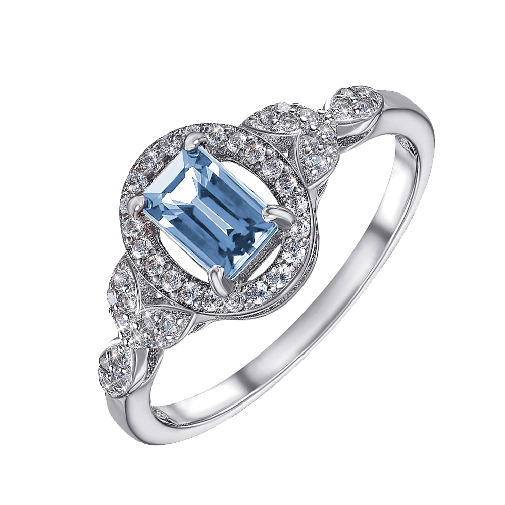 

Серебряное кольцо с голубым топазом и фианитами 000117879 16 размера