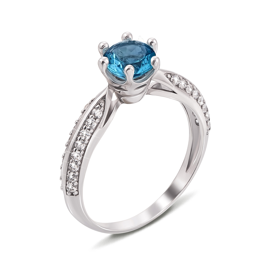 

Серебряное кольцо с голубым кварцем и фианитами 000124448 18 размера