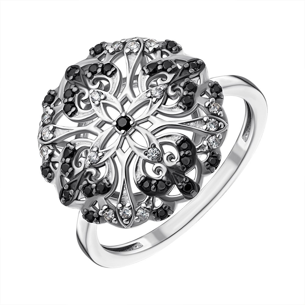 

Серебряное кольцо с черными и белыми фианитами 000148314 18.5 размера