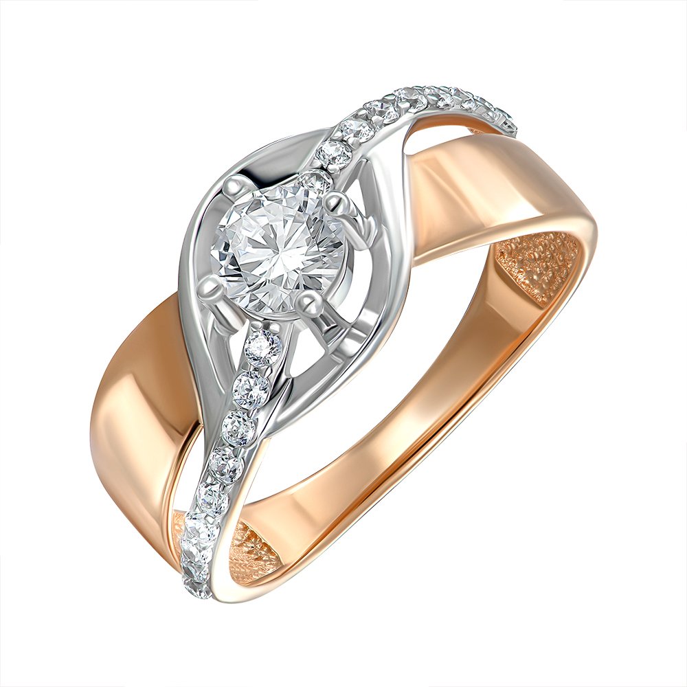 

Золотое кольцо в комбинированном цвете с фианитами 000150066 16.5 размера