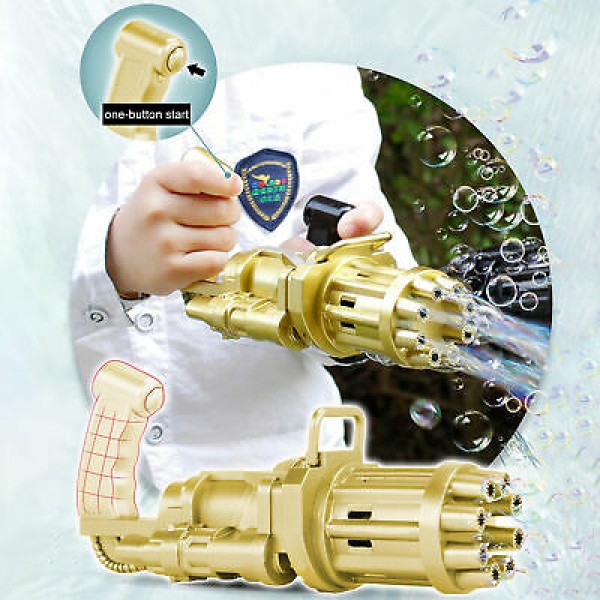 

Детская игрушка Gatling Electric Bubble GUN машинка для пузырей, генератор мыльных пузырей золотой (8062)