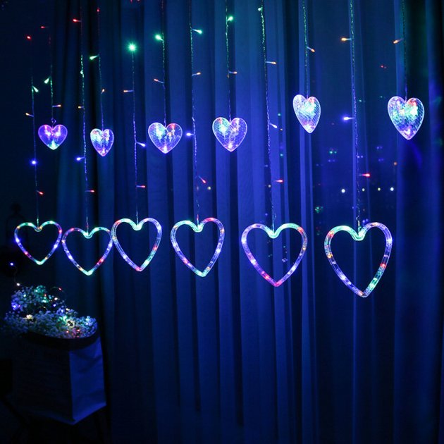 

Светодиодная гирлянда-штора LEDLight Сердцепад 2.5м,х 1м 12 сердец, цвет мульти (3853q)