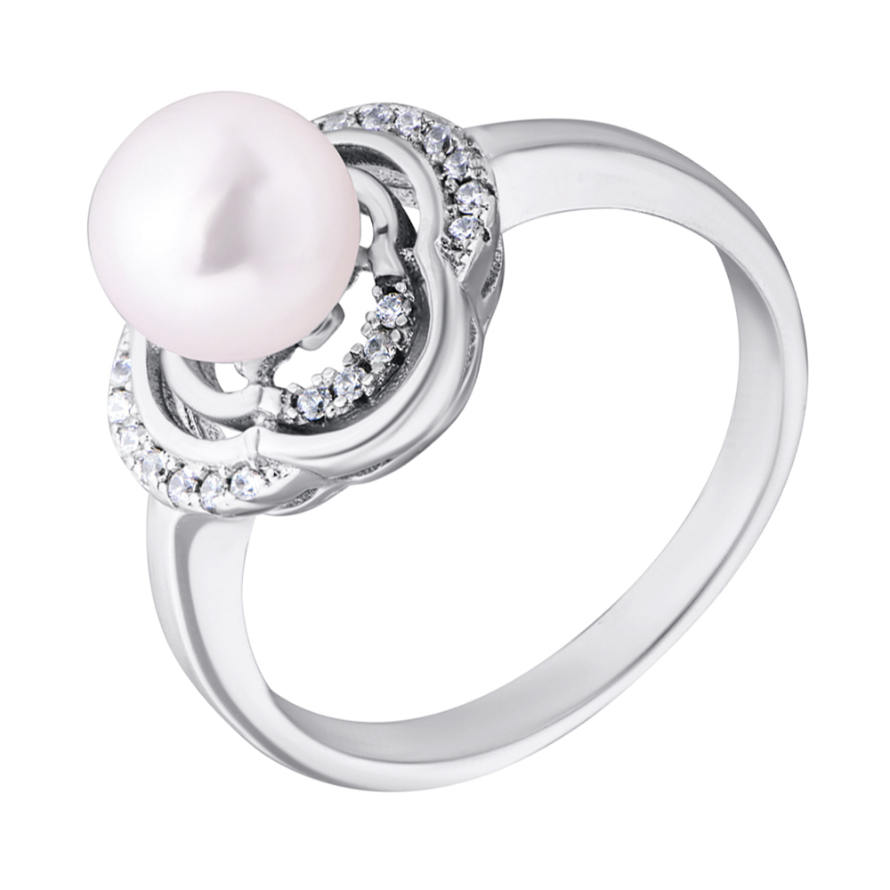

Серебряное кольцо с жемчугом и фианитами 000132595 17.5 размера