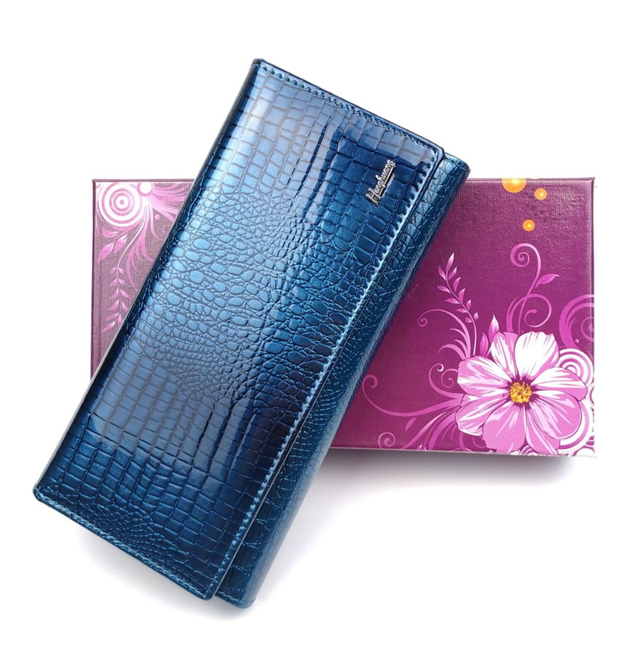 

Женский кожаный лаковый кошелек на кнопке HENGHUANG HH-AE150-BLUE синий