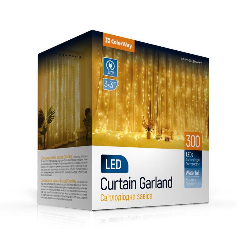 

Светодиодная гирлянда ColorWay (CW-GW-300L33VWFWW) штора 300LED, 3м, теплый цвет, 220V