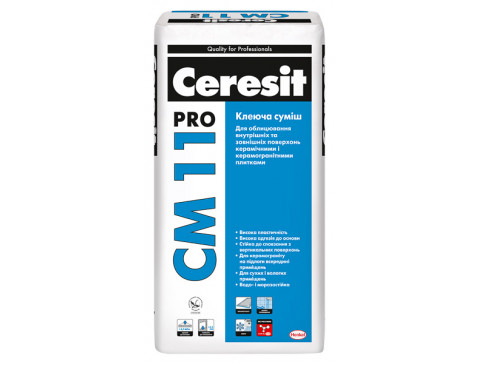 

Клей для плитки и керамогранита, Ceresit CM 11 Pro, 27 кг