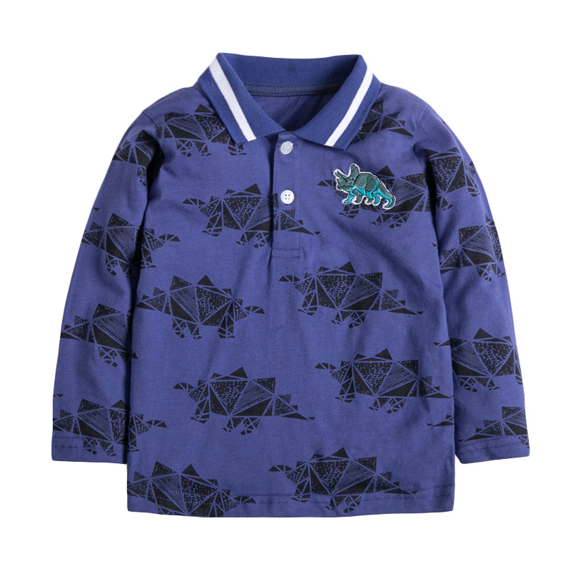 

Лонгслив для мальчика с воротником поло и изображением динозавров синий Dinosaur world Berni Kids (100) Синий