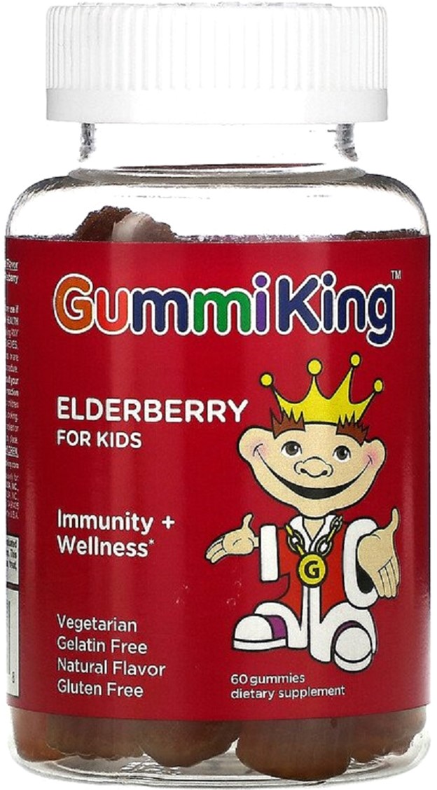 

Бузина для детей Gummi King крепкий иммунитет, вкус малины, Elderberry for Kids, GummiKing, 60 жевательных конфет (835776001438)