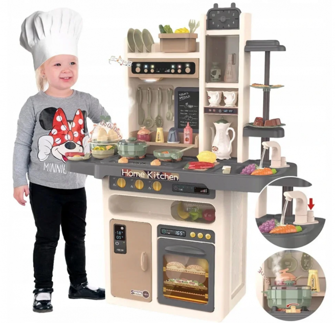 

Детская кухня Home Kitchen 889-211 из крана течет вода, идет холодный пар, 65 предметов, свет, звук