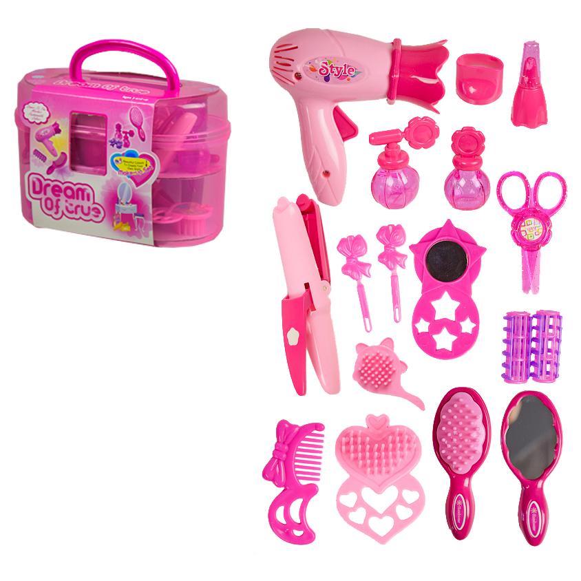 

Игровой набор Парикмахера в чемоданчике A-Toys, Набор аксессуаров для девочек Dream of True, 19х10х13 см, светло-розовый