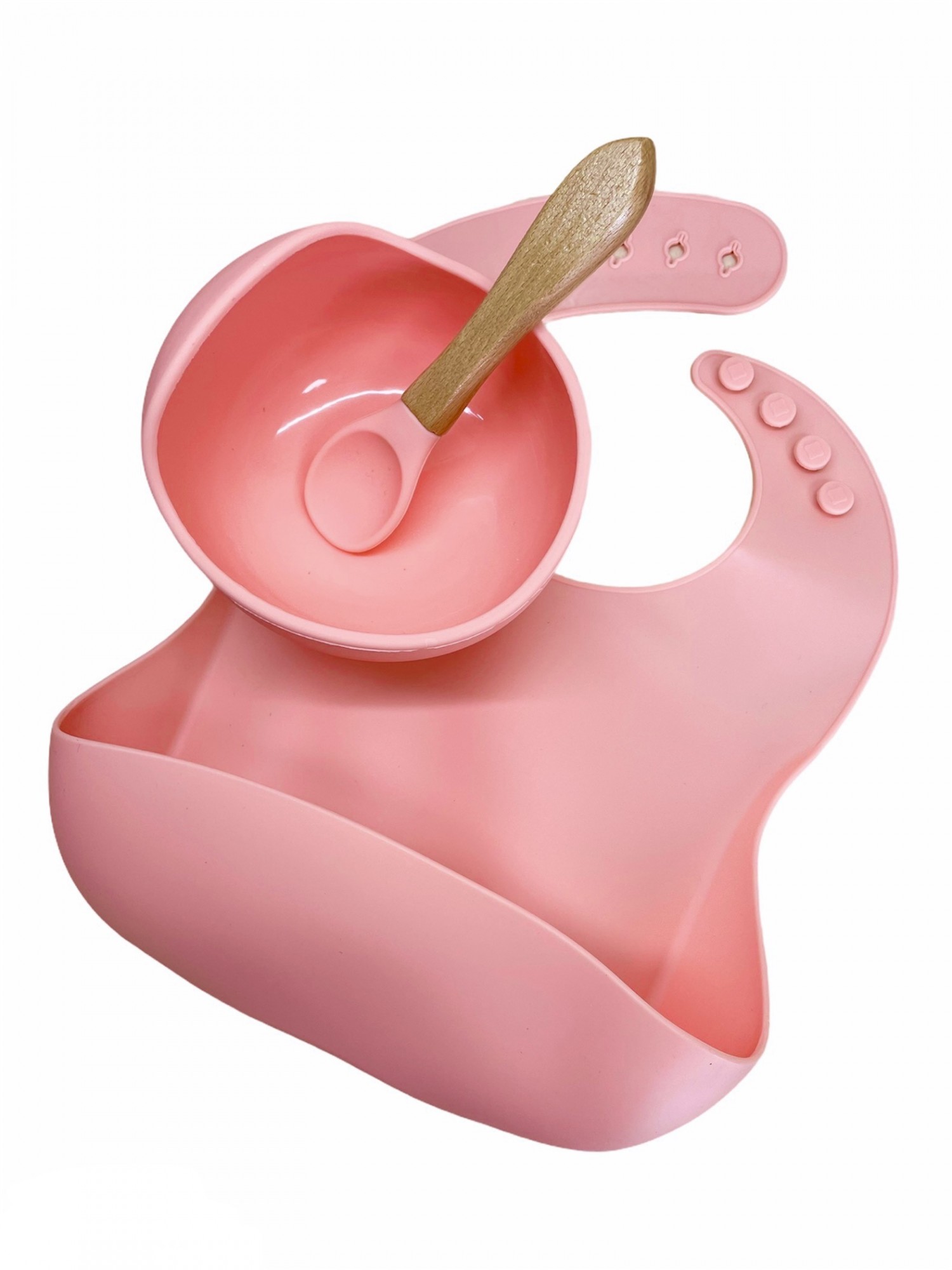 

Набор детской силиконовой посуды с присоской 3 предмета (тарелка, ложка, нагрудник) персиковый