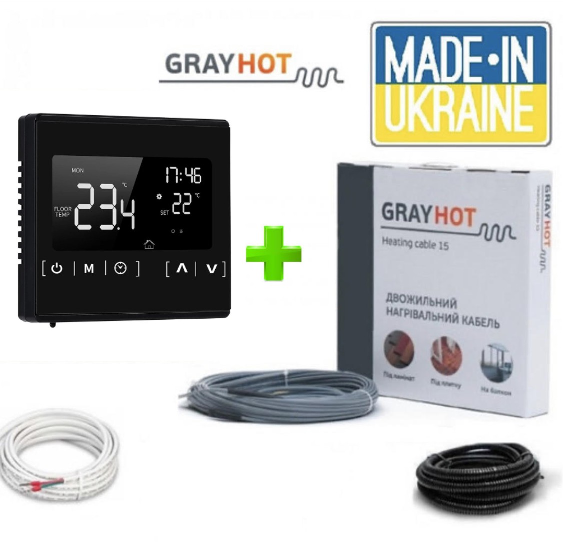 

Нагревательный кабель GrayHot (345Вт/23м) 1,7-2,9 м2 с программируемым терморегулятором Ecoset1822