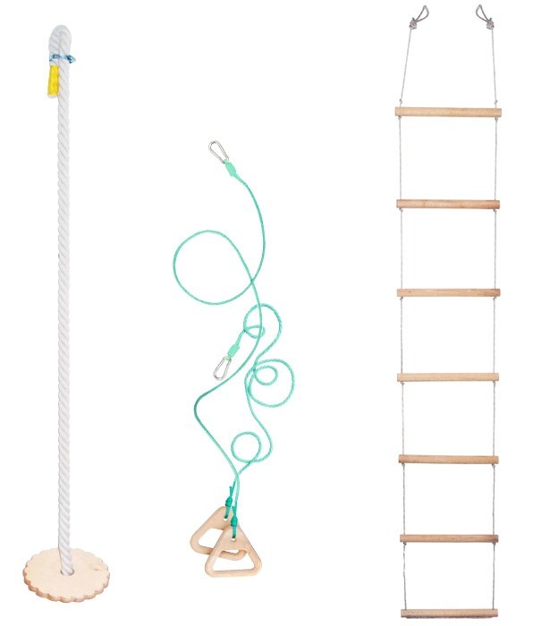 

Детское навесное оборудование для шведской стенки (кольца гимнастические, тарзанка, веревочная лестница)