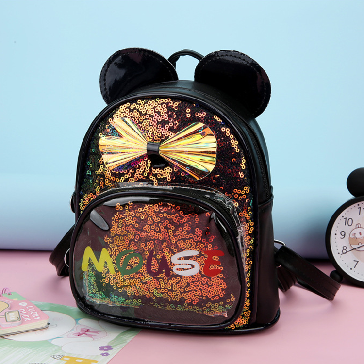 

Детский голографический рюкзак для девочек с ушками и бантом Mini Bags Mouse одно основное отделение и один карман на молнии Чорний