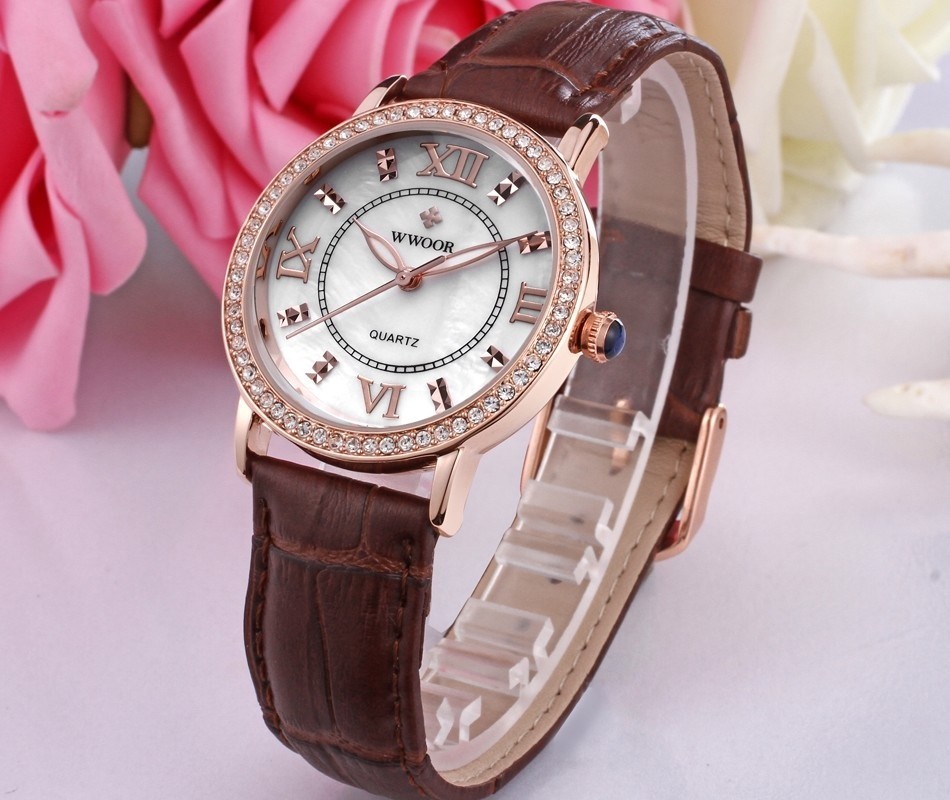 

Женские часы Wwoor Yazole Коричневый ремешок