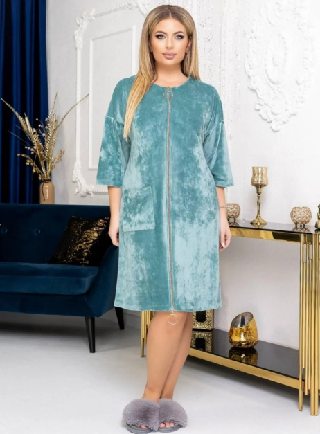

Велюровый халат на молнии LINGERIE L мятный