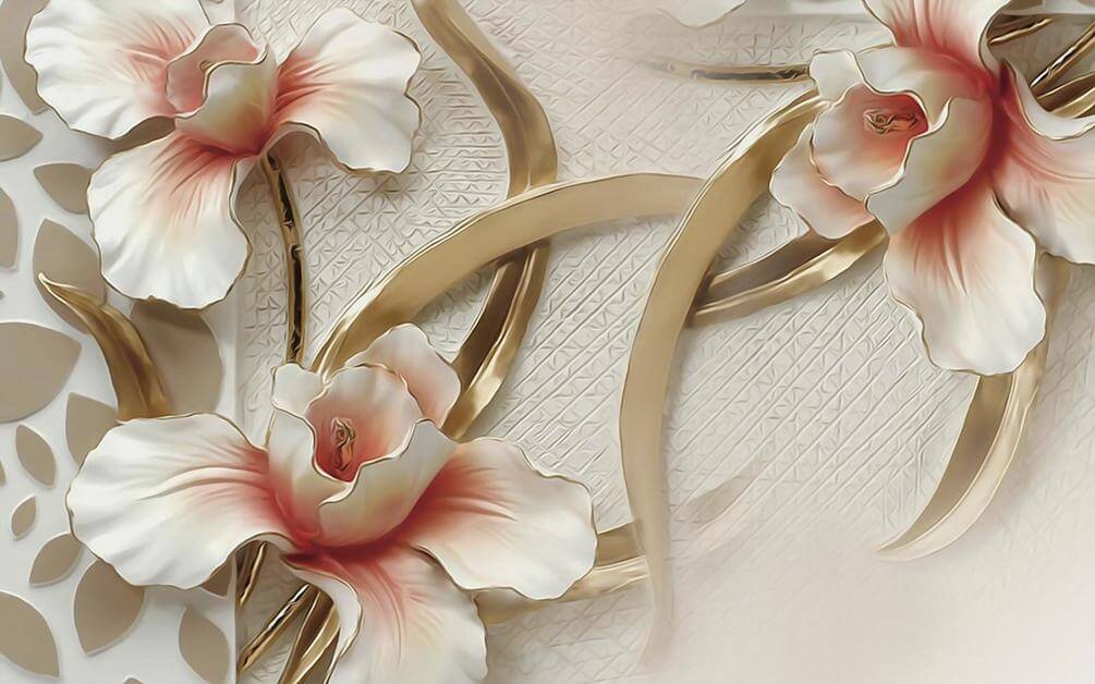 

Фотообои Арт-Обои Цветы с золотыми листами №34330 Фреска