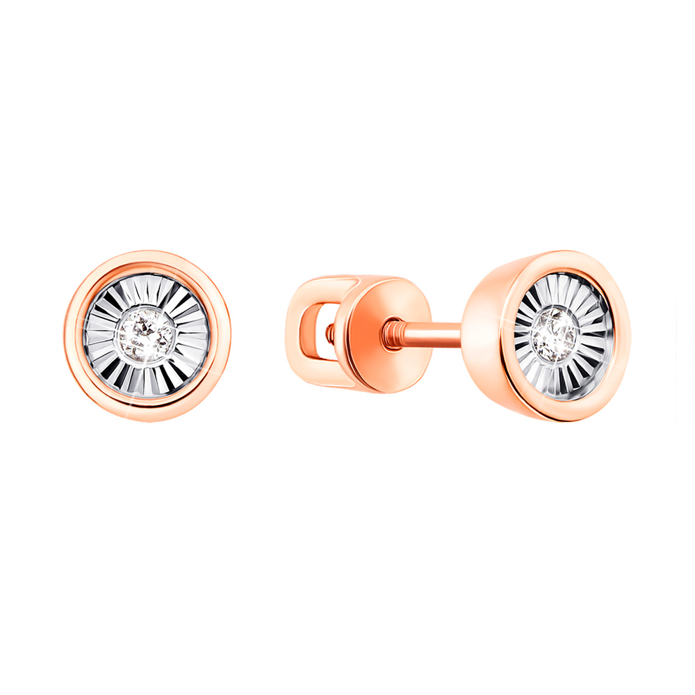 

Серьги-пуссеты в комбинированном цвете золота с бриллиантами и алмазной гранью 000131480