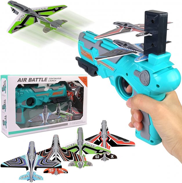 

Детский игрушечный пистолет с летающими самолетиками Air Battle Бирюзовый (XD-13895)
