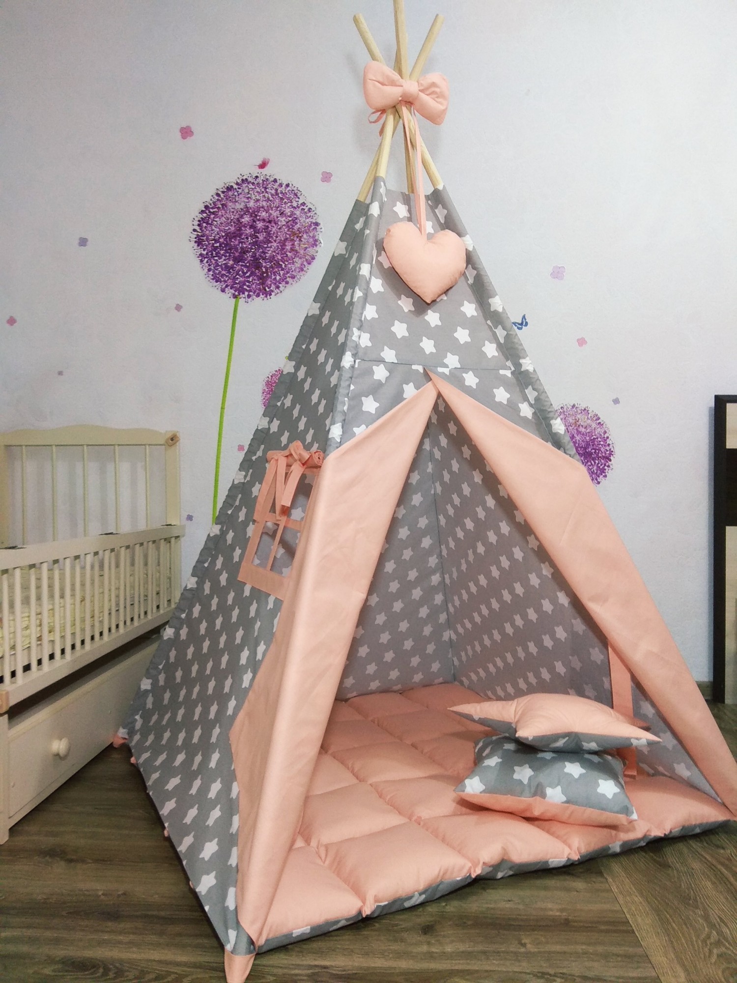 

Палатка-Вигвам WIGWAMHOME Звездочки-пряники 110х110х180см персиковая