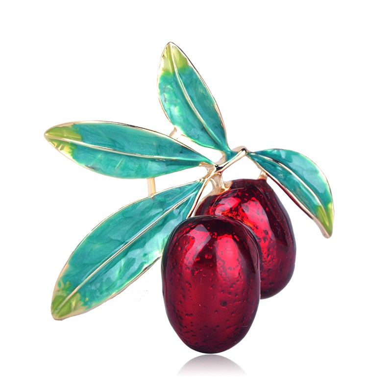 

Брошь-кулон женская BROCHE бижутерия с эмалью Оливки красная BRSF111186