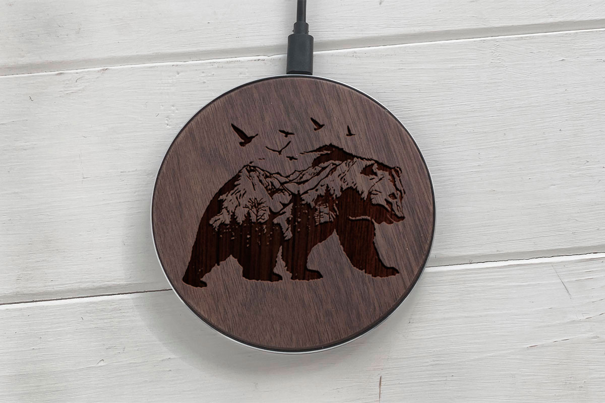 

Быстрая беспроводная деревянная зарядка SkinWood Black Fast Charge bear 2