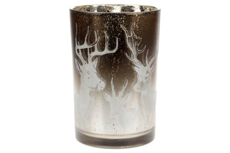 

Подсвечник стеклянный Bon с рисунком Олени, цвет - коричнево-белый градиент, 18см 549-111