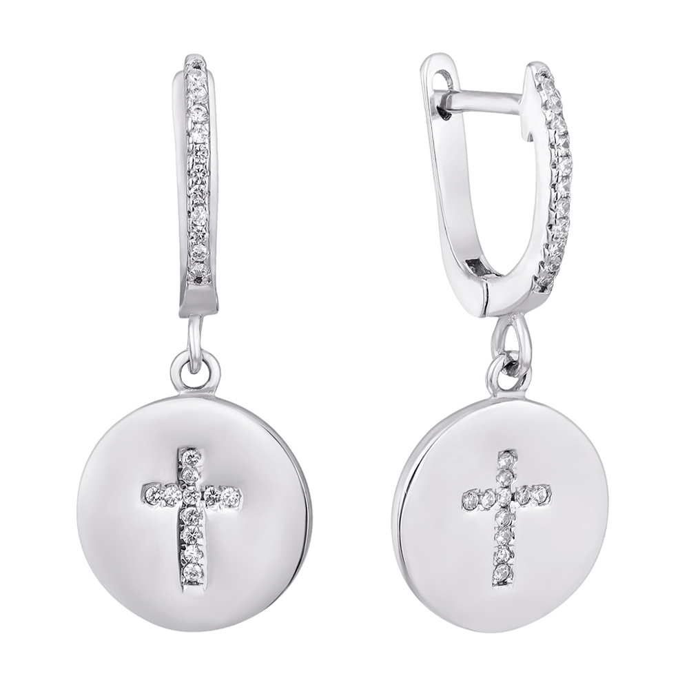 

Серебряные серьги-подвески с крестиками и фианитами 000114055