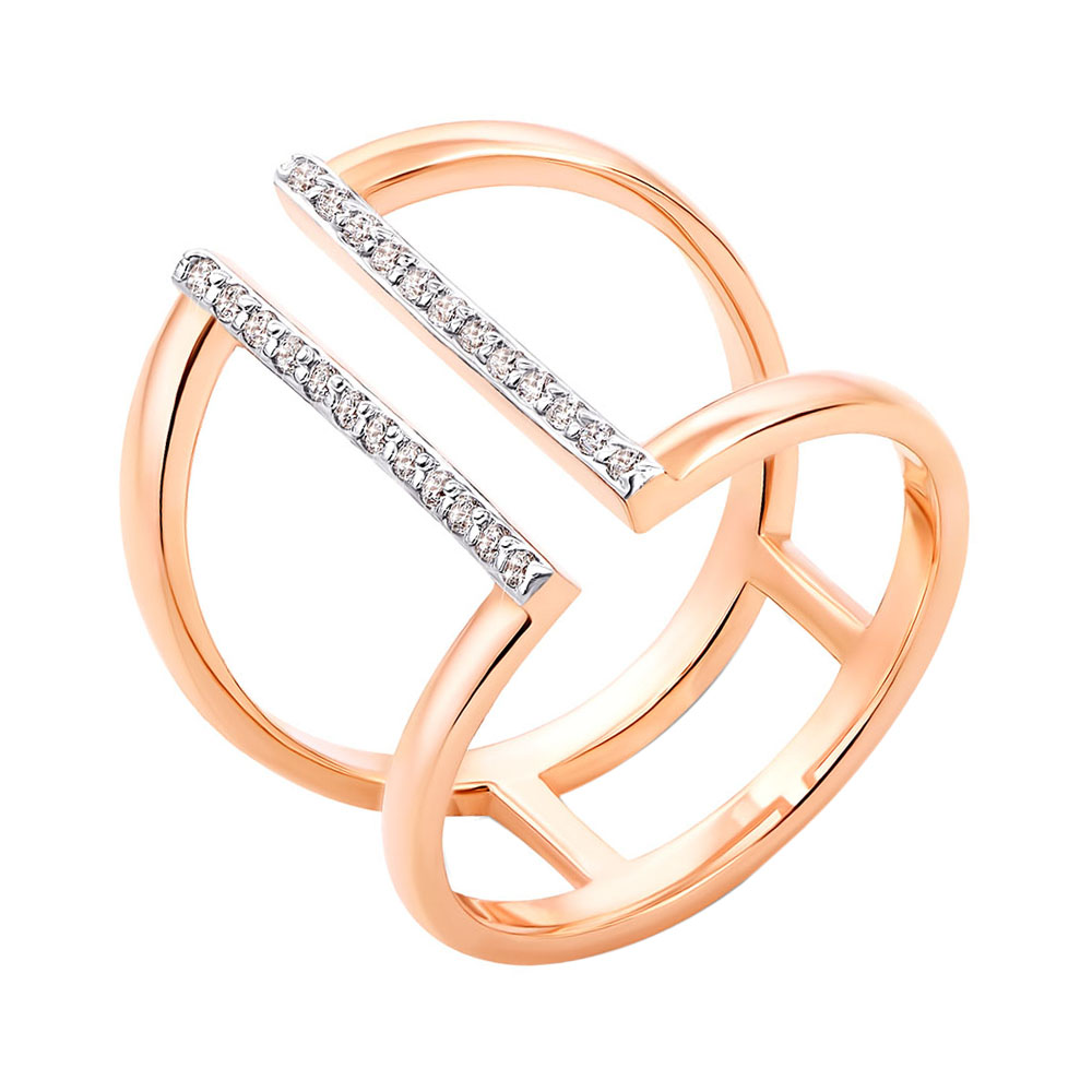 

Золотое кольцо из красного золота с цирконием и родированием 000130292 17.5 размера