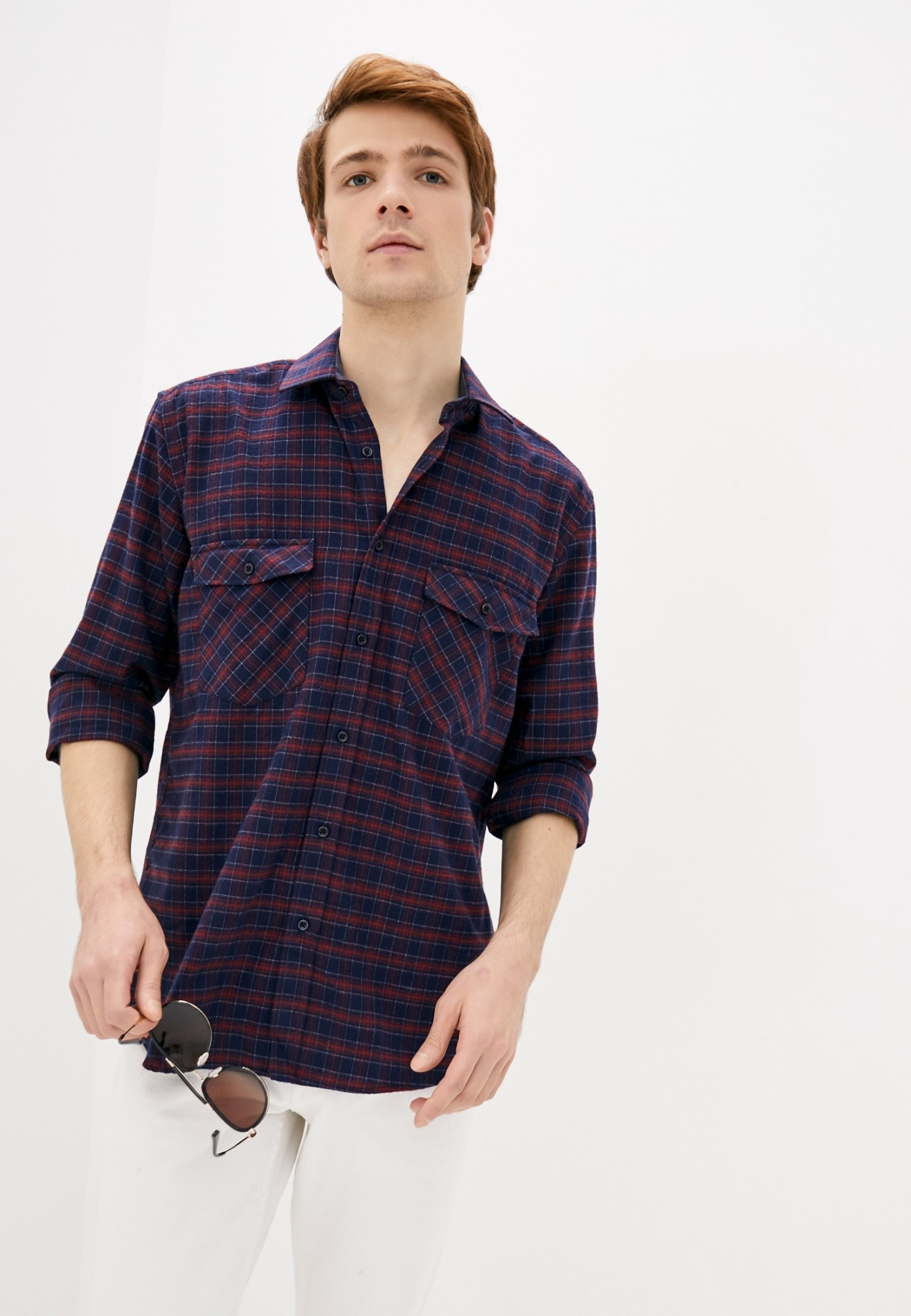 

Теплая мужская рубашка BROSTEM 1LBRMCL8CA-6 2XL темно-синяя в темно-красную клетку