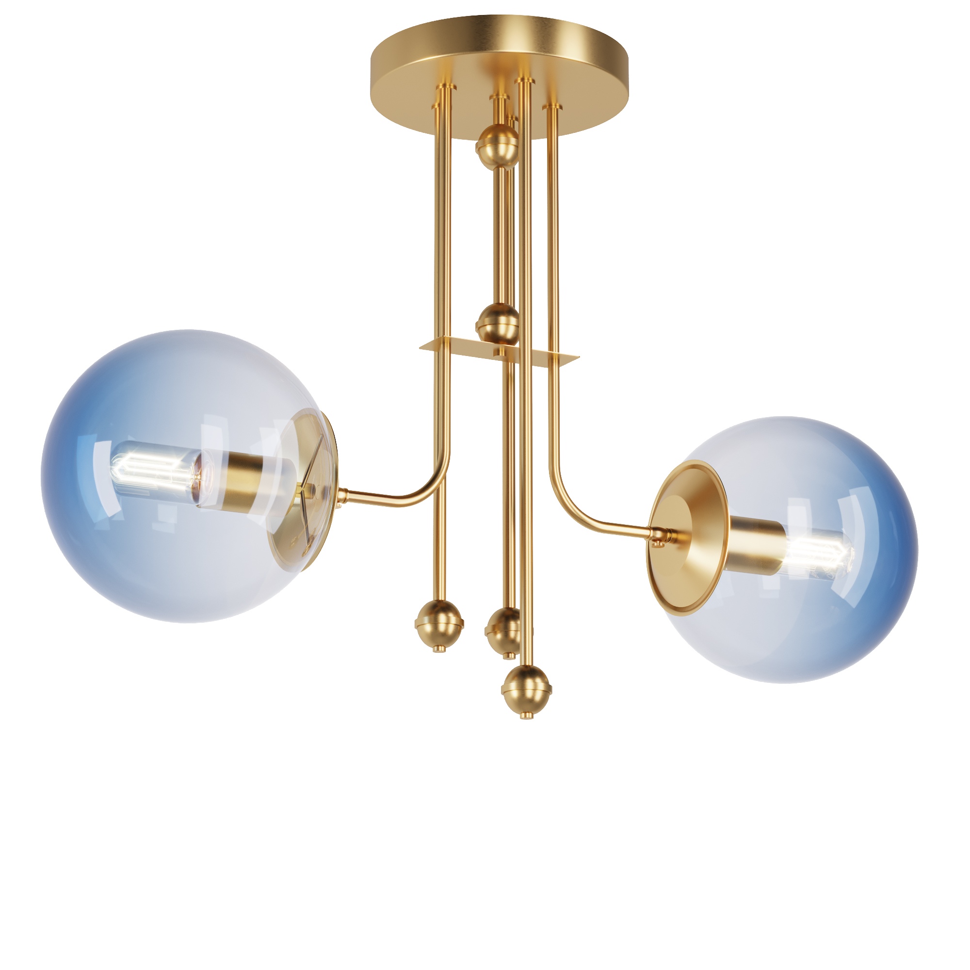 

Подвесная люстра для гостиной, спальни, кафе, офиса FJ2 6162-2 стекло синий/латунь золотистый PikArt