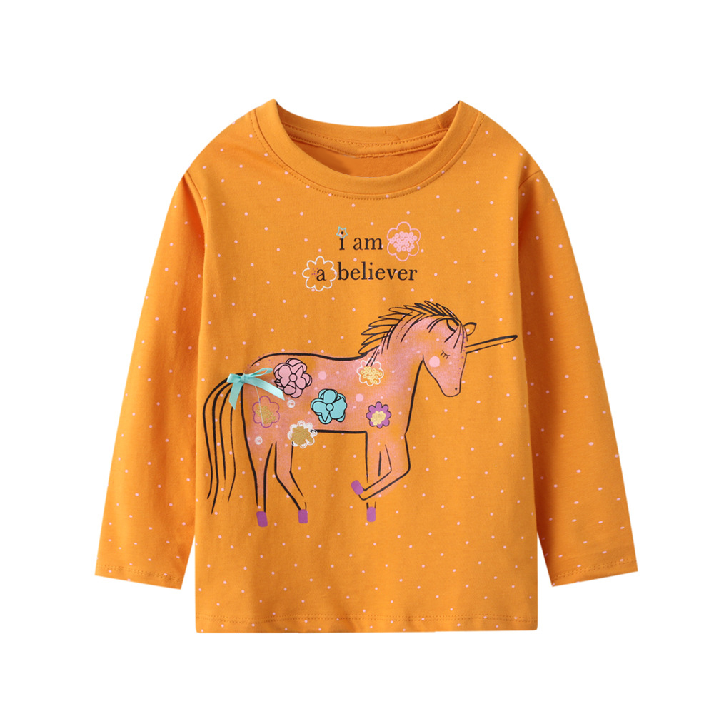 

Лонгслив для девочки с принтом единорога оранжевый Yellow unicorn Berni Kids (110) Оранжевый