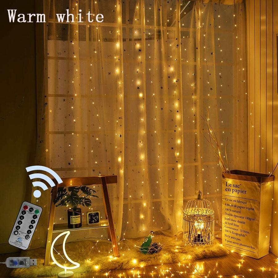 

Гирлянда штора светодиодная золото, Warm White, с переходником 3*3 м и пультом управления, от USB