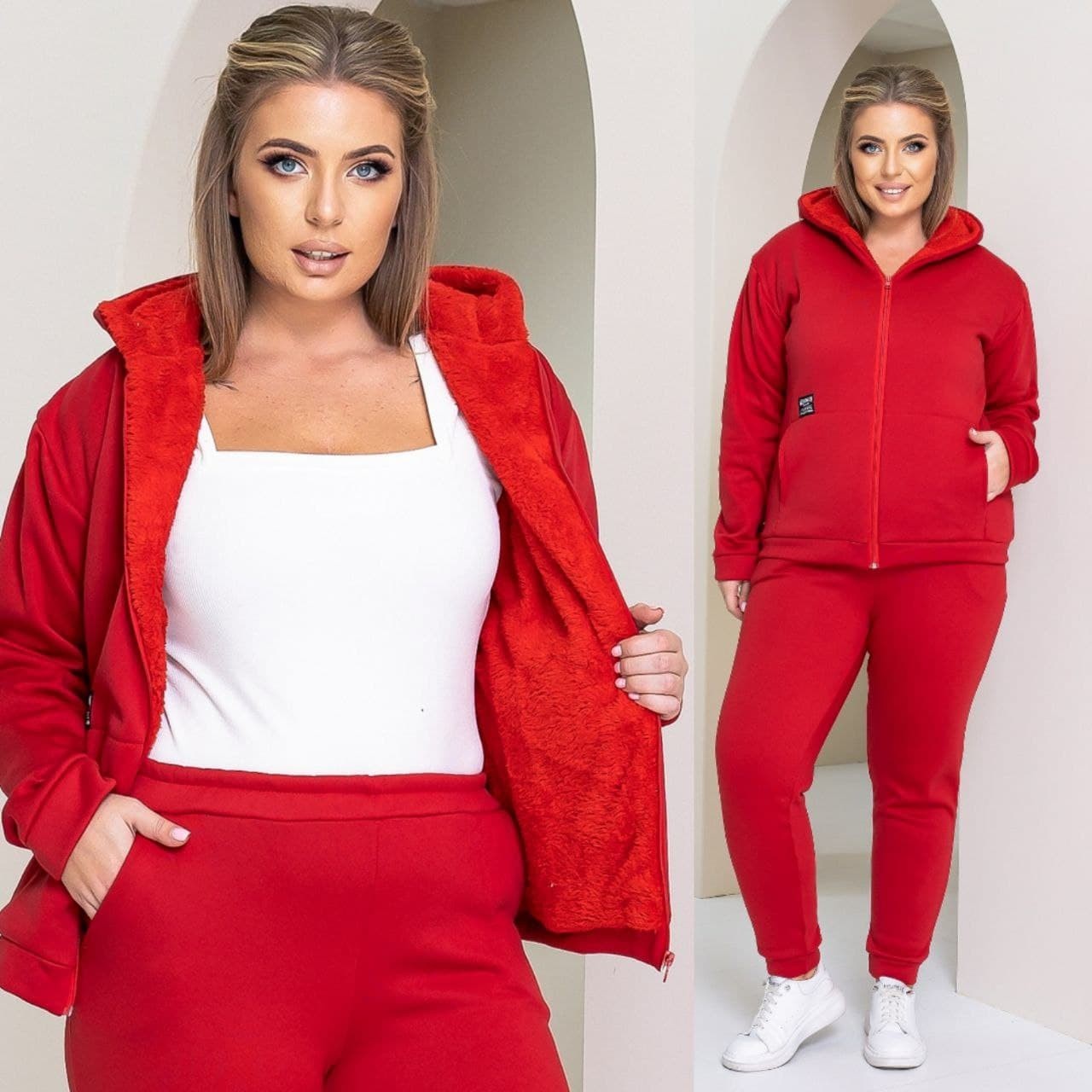

Утепленный спортивный женский костюм 3XL-4XL (-) красный, Утепленный спортивный женский костюм 3XL-4XL (58-60) красный