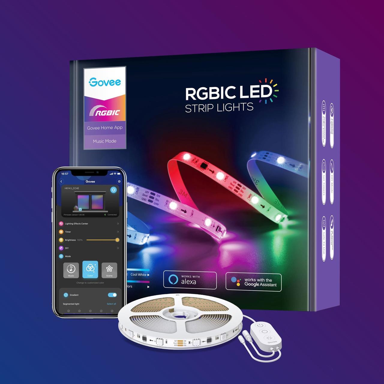 

Умная светодиодная лента Govee LED RGBIC Bluetooth, Wi-Fi 5 метров
