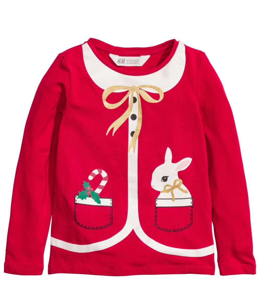 

Футболка с длинными рукавами для девочки H&M 0498376021 122-128 СМ Красный 62356
