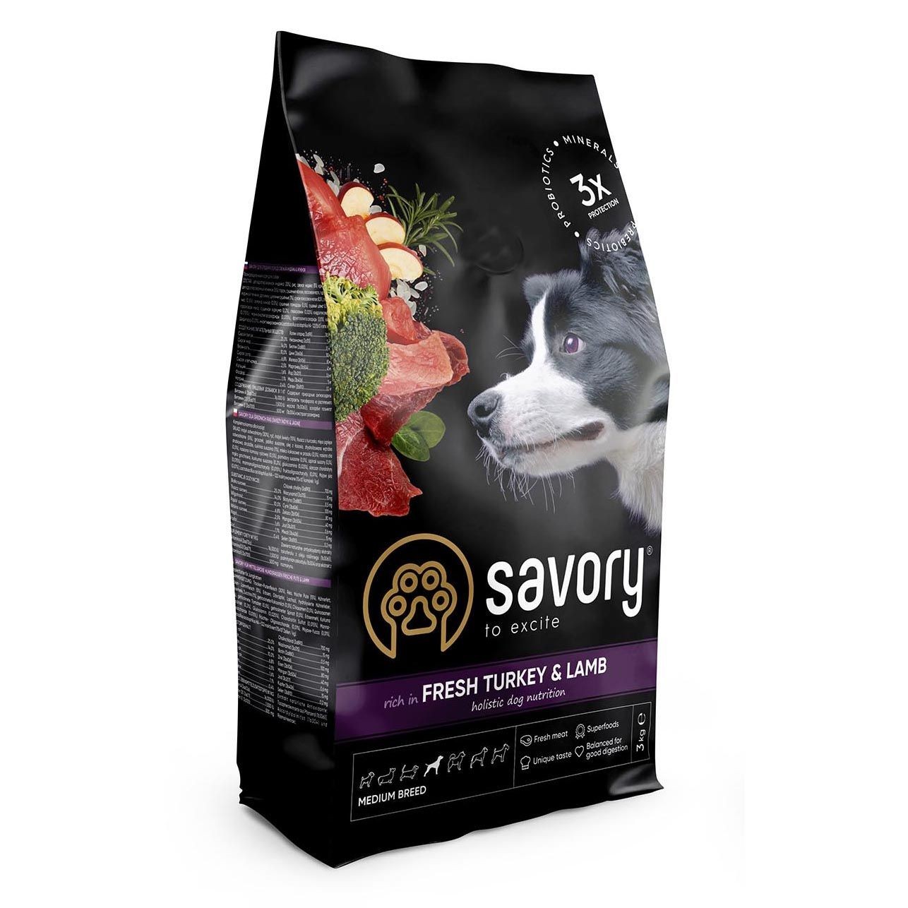 

Сухой корм Savory Fresh Turkey & Lamb для собак средних пород со свежим мясом индейки и ягненка 3 кг (30266)