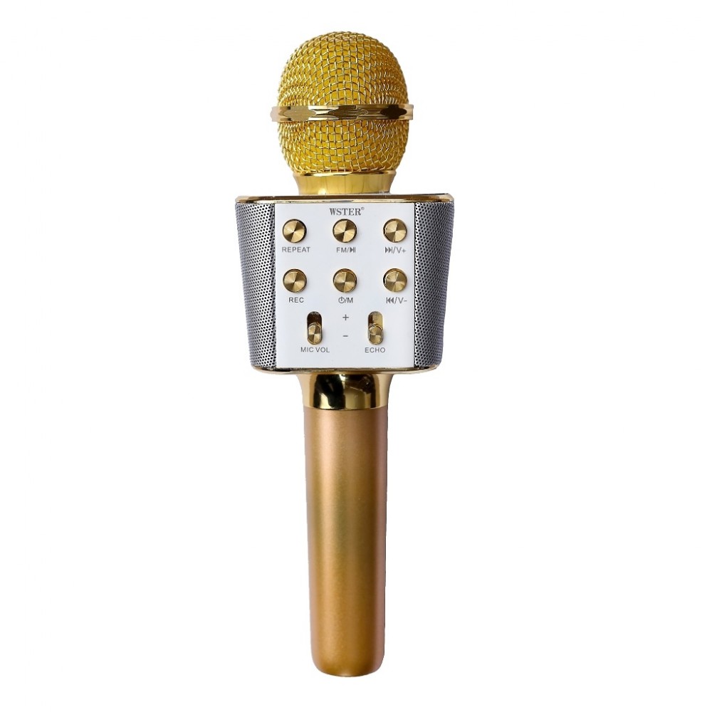 

Микрофон WSTER WS-1688 аккумуляторный со встроенным динамиком и поддержкой USB, microSD, AUX, FM, Bluetooth Золотистый