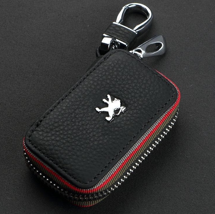 

Автомобильная ключница чехол брелок AksKar Key LUX для авто ключей с логотипом Peugeot натуральная кожа