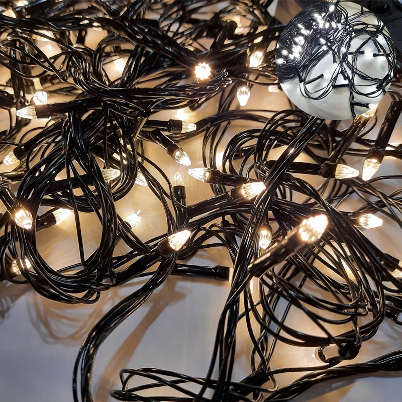 

Гирлянда светодиодная, новогодняя "Конус", 100 LED, 8м, белая, (черный провод)