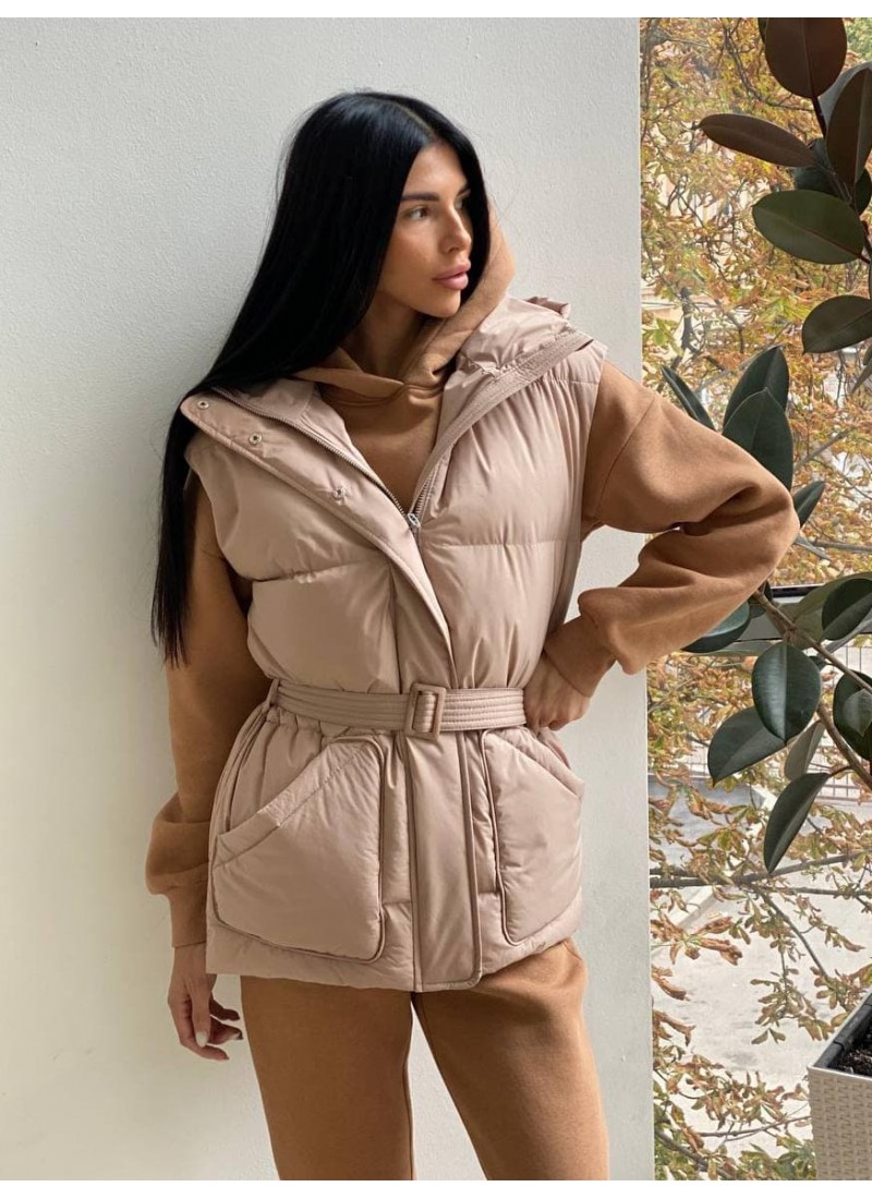 

Жилет женский объёмный с поясом Modern Boutique бежевый,  ЖИ002, Жилет женский объёмный с поясом Modern Boutique бежевый, one size ЖИ002