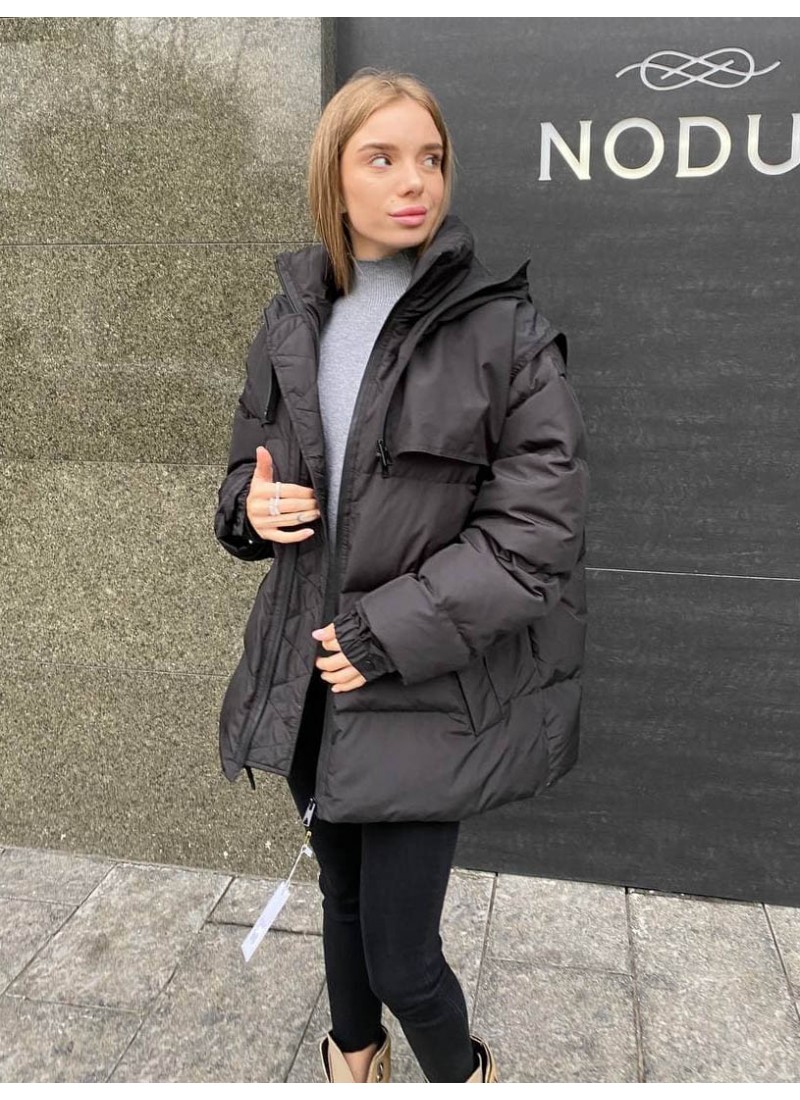 

Пуховик женский зимний базовый натуральный гусиный пух Modern Boutique черный, S ПУХ095