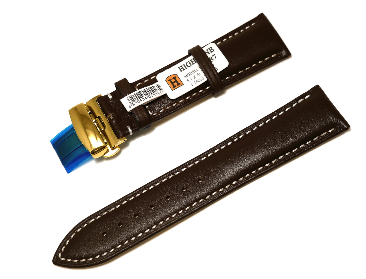 

Ремешок кожаный HighTone коричневый cо строчкой застежка золото 24мм (3905)