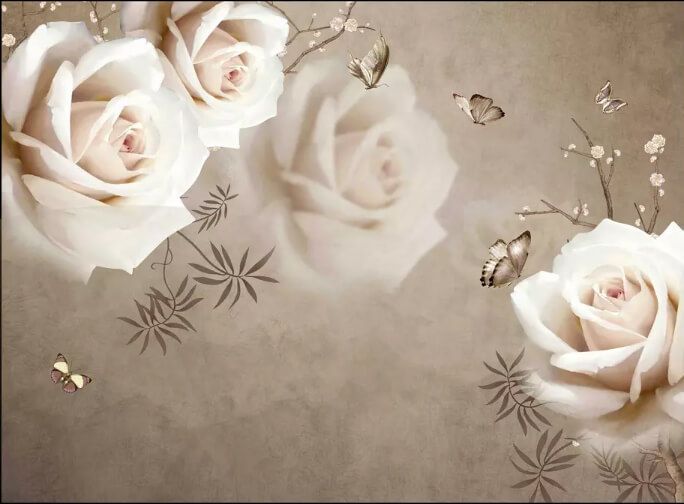 

Фотообои Арт-Обои Бабочки над кремовыми розами №dec-1929 Мелкий песок