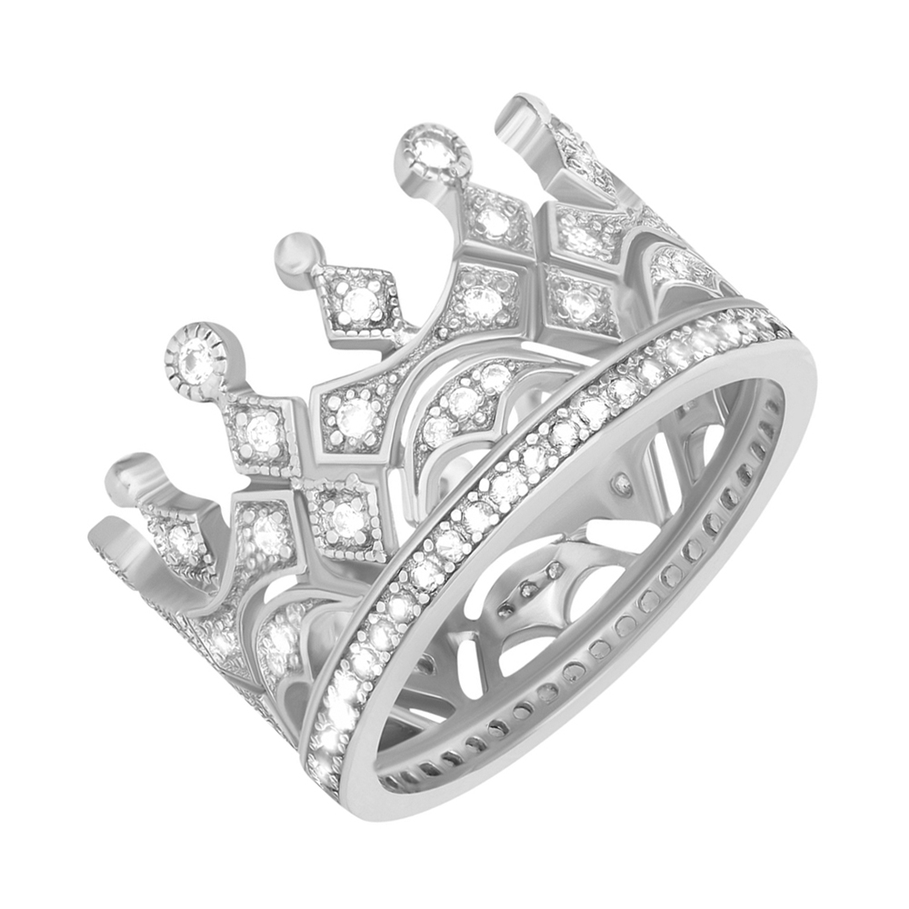 

Серебряное кольцо-корона с фианитами и родированием 000033838 16.5 размера