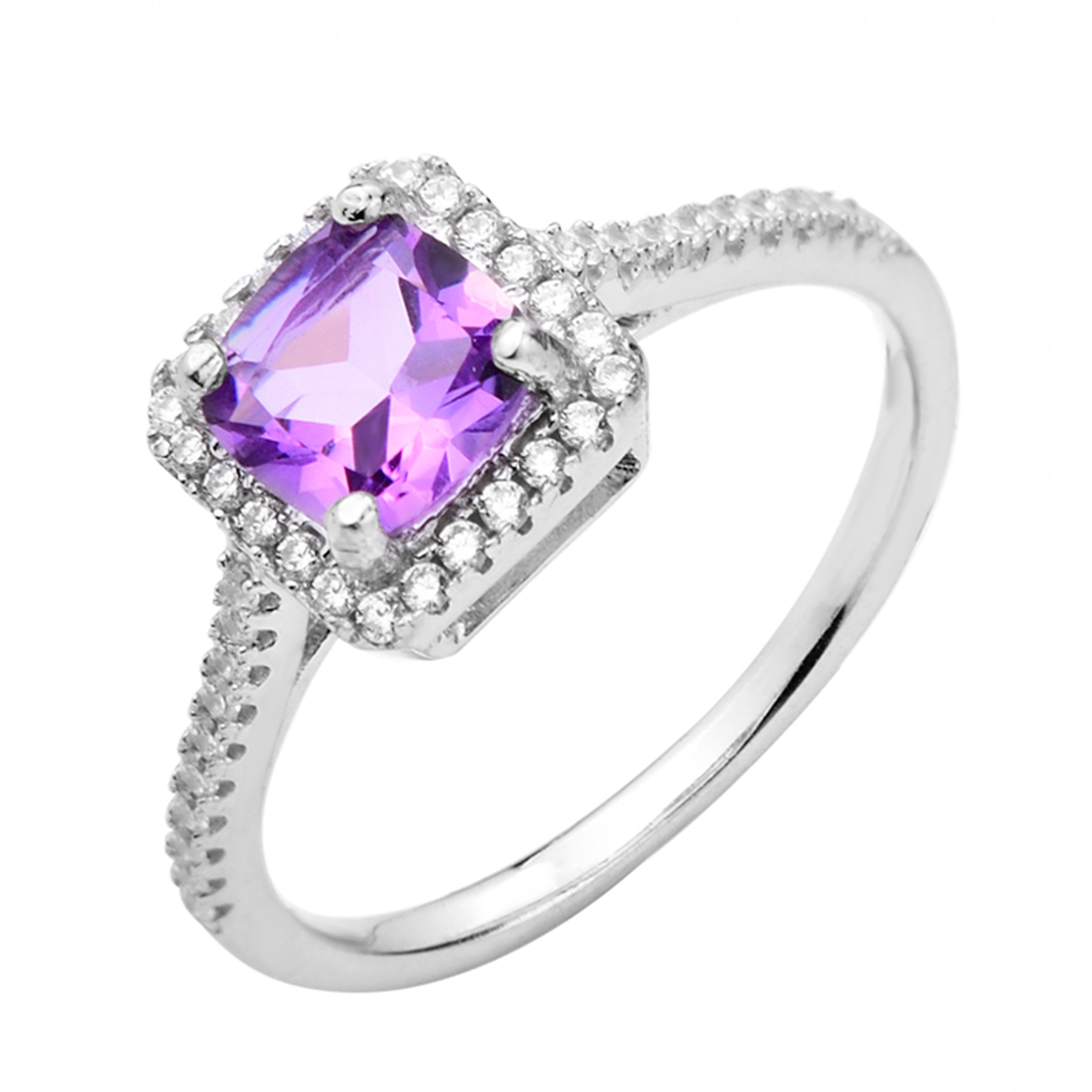 

Серебряное кольцо с аметистом и фианитами 000125117 16.5 размера