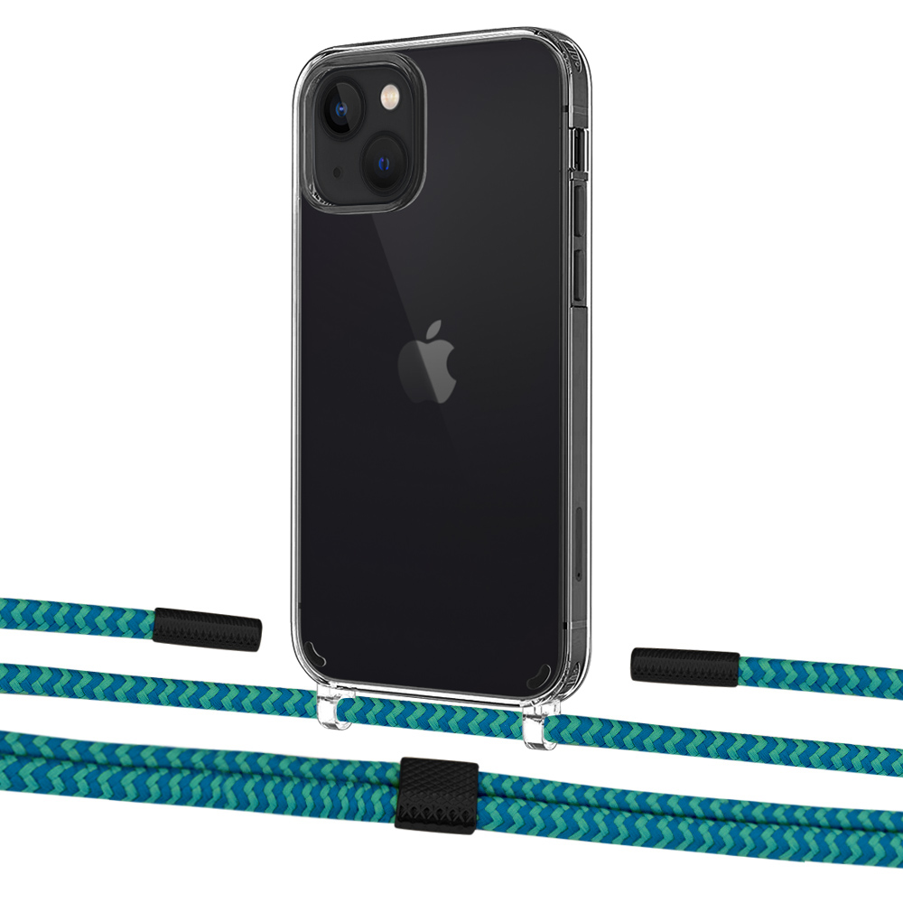 

Чехол Upex Crossbody Protection Case для iPhone 13 Crystal with Twine Cyan and Fausset Matte Black