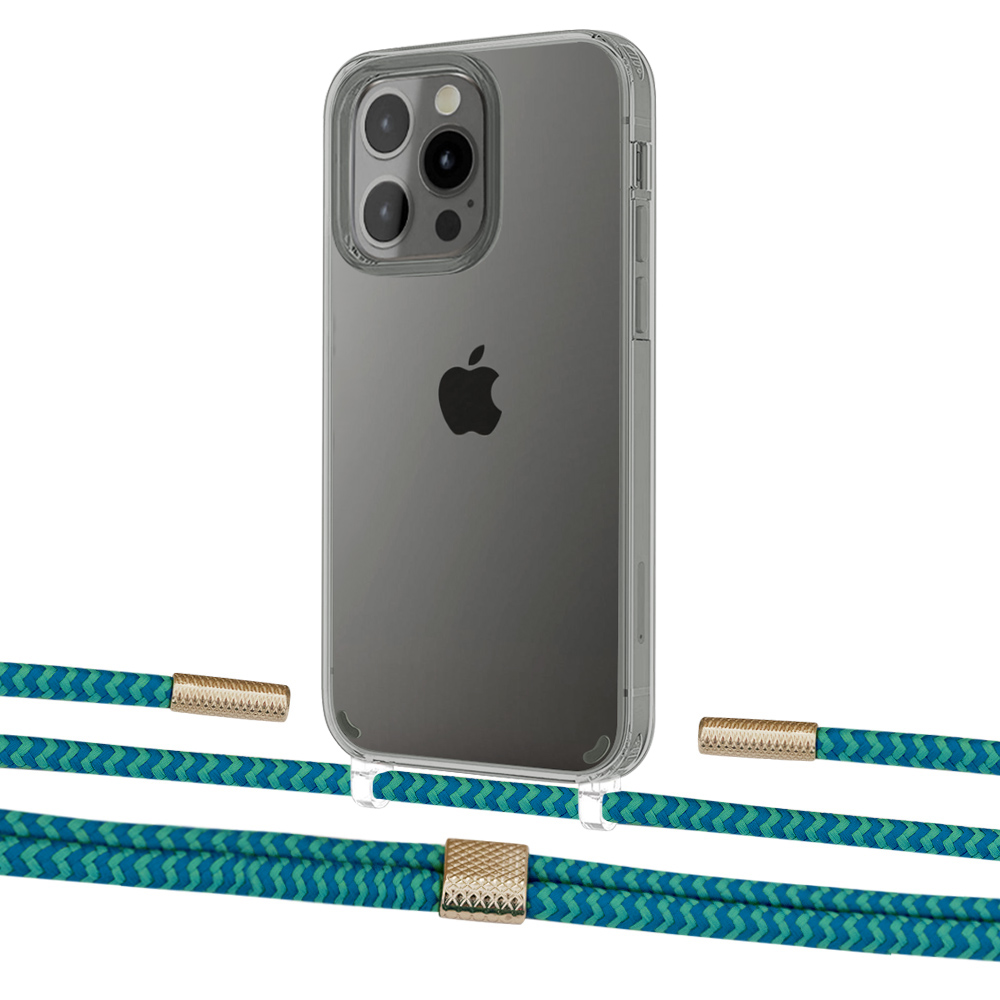 

Чехол Upex Crossbody Protection Case для iPhone 13 Pro Max Crystal with Twine Cyan and Fausset Gold